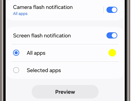 Flash notification setting options
