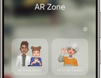 AR Zone screen displaying AR Emoji Studio and AR Emoji Camera options