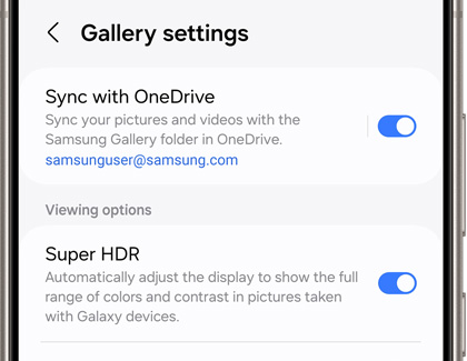 Gallery settings screen