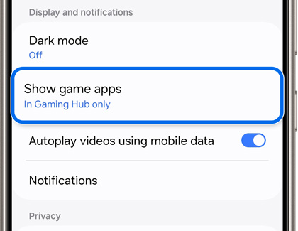 Show game apps highlighted