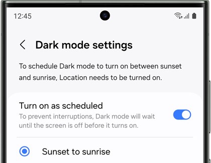 Dark mode settings screen