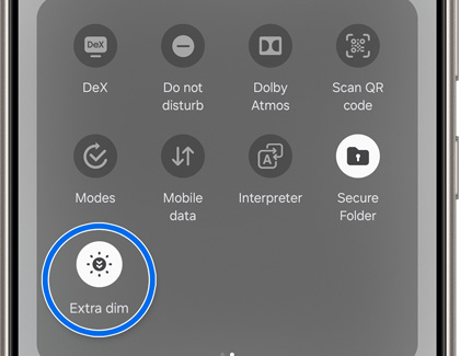 Extra dim highlighted in the Quick settings panel