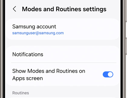 Modes and Routines settings screen