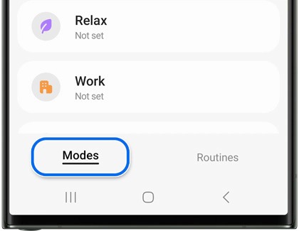 Modes highlighted in Modes and Routines screen