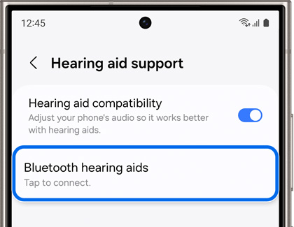 Bluetooth hearing aids highlighted in Hearing aid support settings