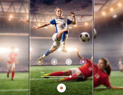 Live focus video on a Galaxy phone while filming soccer players