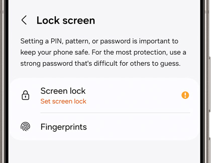 Lock screen settings displaying Screen lock and Fingerprints options