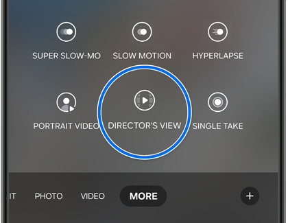 Director's View highlighted in the More tab on the Camera app