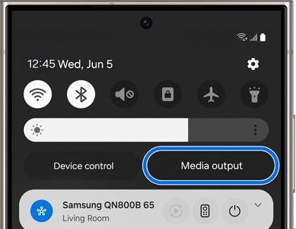 Media output highlighted in Quick settings
