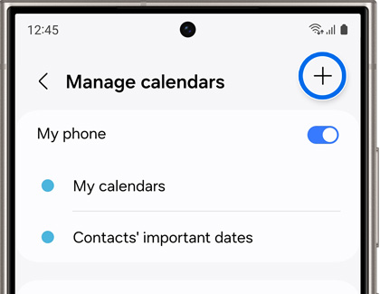 Add icon highlighted in Manage calendars