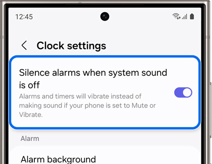 Silence alarms when system sound is off enabled and highlighted