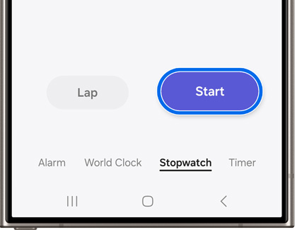 Start button highlighted in the Stopwatch tab
