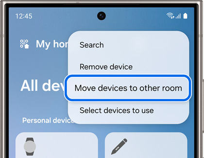 Move devices to other room highlighted in the SmartThings app on a Galaxy phone