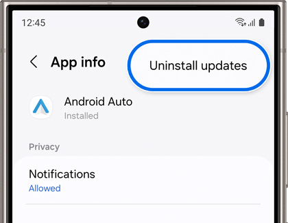 Uninstall updates highlighted in App info settings