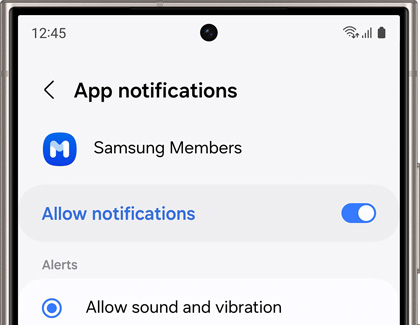 App notifications screen for the Samsung Members app displayed on a Galaxy phone