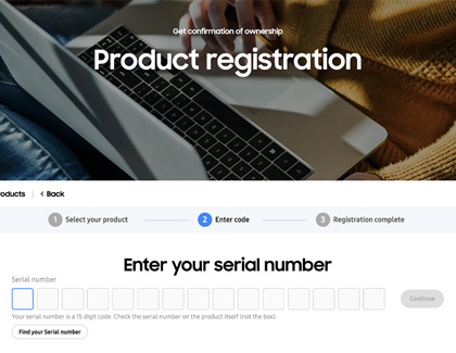 Enter your serial number screen in the Product registration website