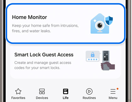 Home Monitor card highlighted in the Life tab