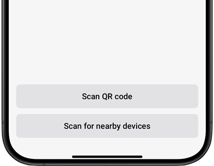 Scan QR code and Scan for nearby devices options on an iPhone