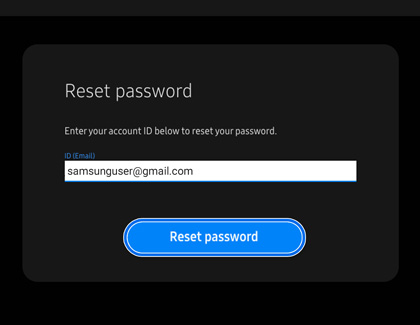 Reset password highlighted in the Reset password page on the Samsung website