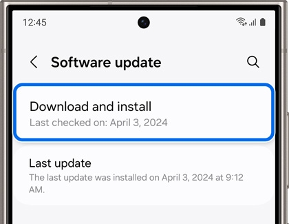 Download and install highlighted in the Software update screen