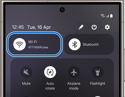 WiFi icon highlighted in the Quick settings panel on a Galaxy phone