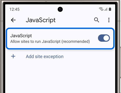 JavaScript activated and highlighted