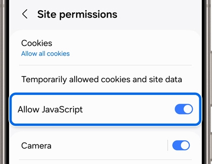 Allow JavaScript highlighted in Site permissions