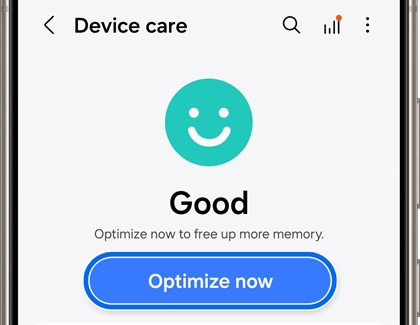 Optimize now option selected in Device care  from Settings on a Galaxy phone.