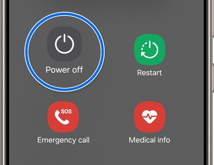 Power off icon highlighted on a Galaxy phone