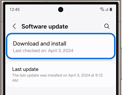 Download and install highlighted in Software update screen