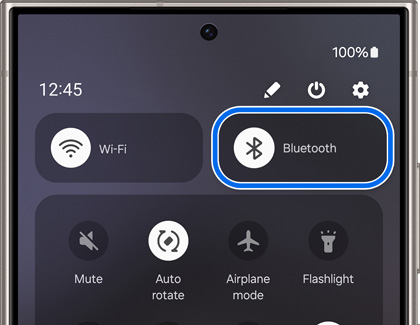 Bluetooth icon highlighted in the Quick settings panel on a Galaxy phone