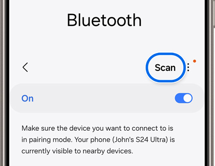 Scan button highlighted in Bluetooth settings on a Galaxy phone