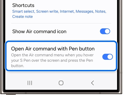 Open Air command with Pen button activated and highlighted