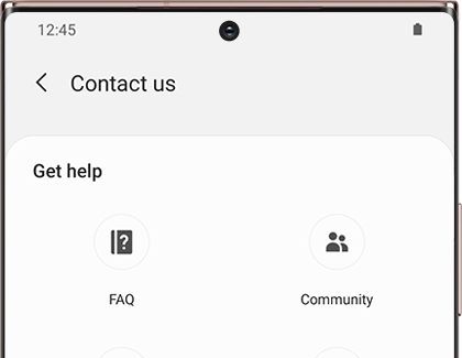 Contact us screen with Get help options in the Bixby app