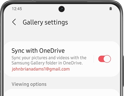 Sync with OneDrive switched on in Gallery settings