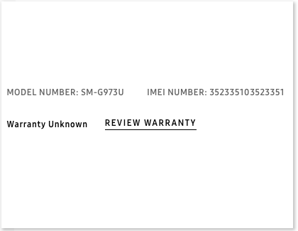 REVIEW WARRANTY highlighted on the Samsung website