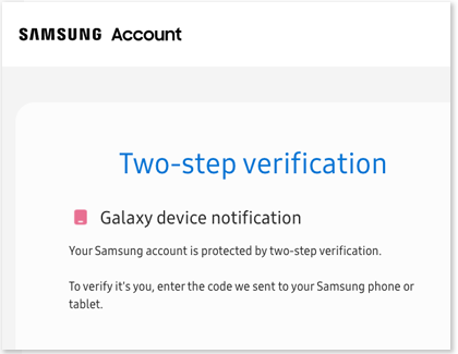 Two-step verification screen for Samsung Account