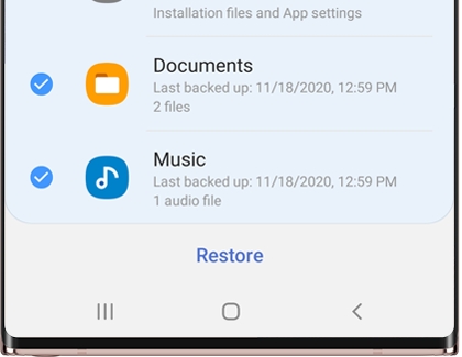 Selected data with Restore option at bottom of screen