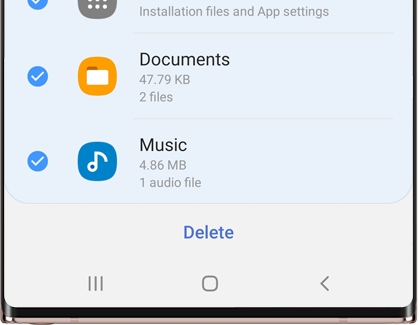 Selected data with Delete option at bottom of screen