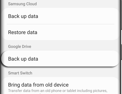 Back up data turned on under Google Drive with a Galaxy phone