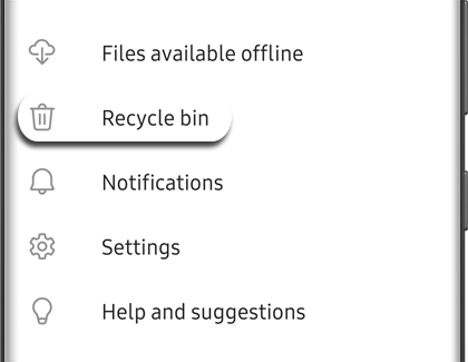 The Recycle bin selected in OneDrive