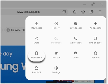 Mobile site highlighted on a PC with Samsung Dex