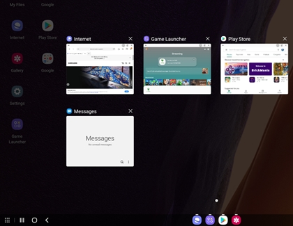 App cards in Samsung DeX with an X in the top right corner