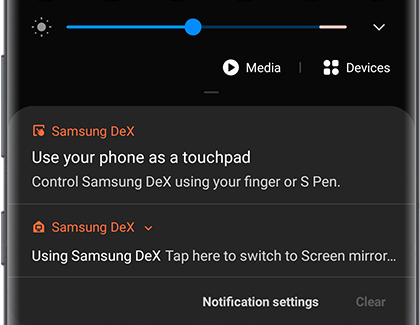 Samsung Dex notification to use phone as touchpad