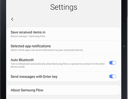 Samsung Flow settings on tablet