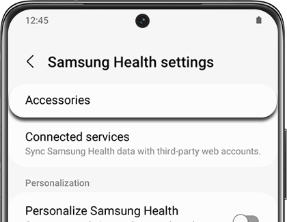 Accessories highlighted in the Samsung Health menu
