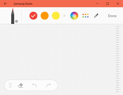 Samsung Notes window with brush options and settings displayed