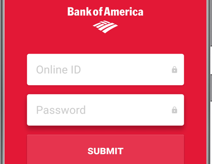Bank of America log in screen in the Samsung Pay app