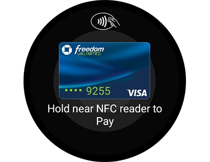 Credit card displayed on Galaxy smart watch