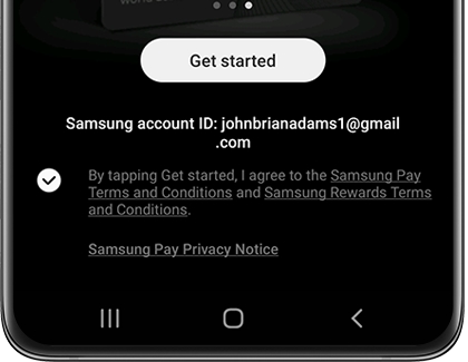 Get started displayed in the Samsung Pay app